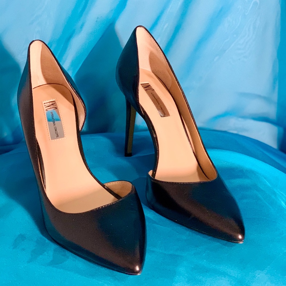 Black patent leather D’Orsay style heels